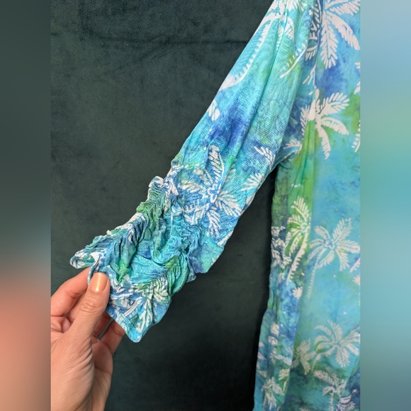 Tropical Palm Print Blouse - Green - Picture 2 of 13